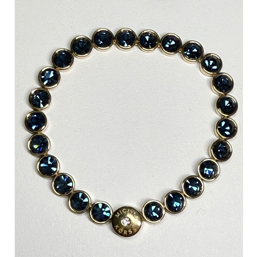 Michael Kors Tennis Bracelet Women Navy Blue Gold Tone Bezel Set Mcbling